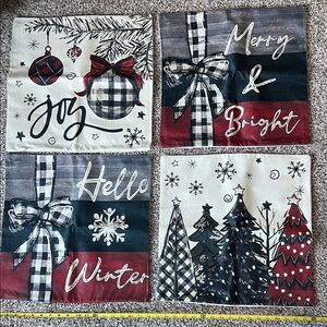 Festive Holiday Pillow Covers Set - Red, Black, White